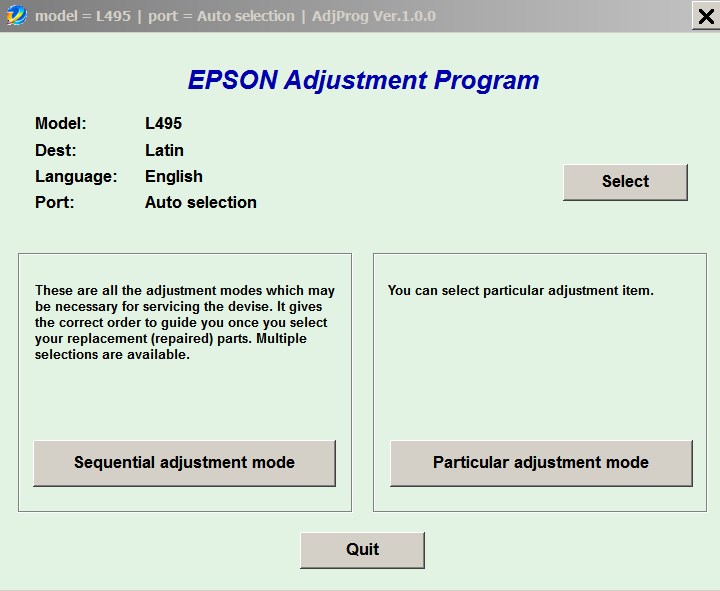 Epson <b>L495 </b> (Latin) Ver.1.0.0 Service Adjustment Program