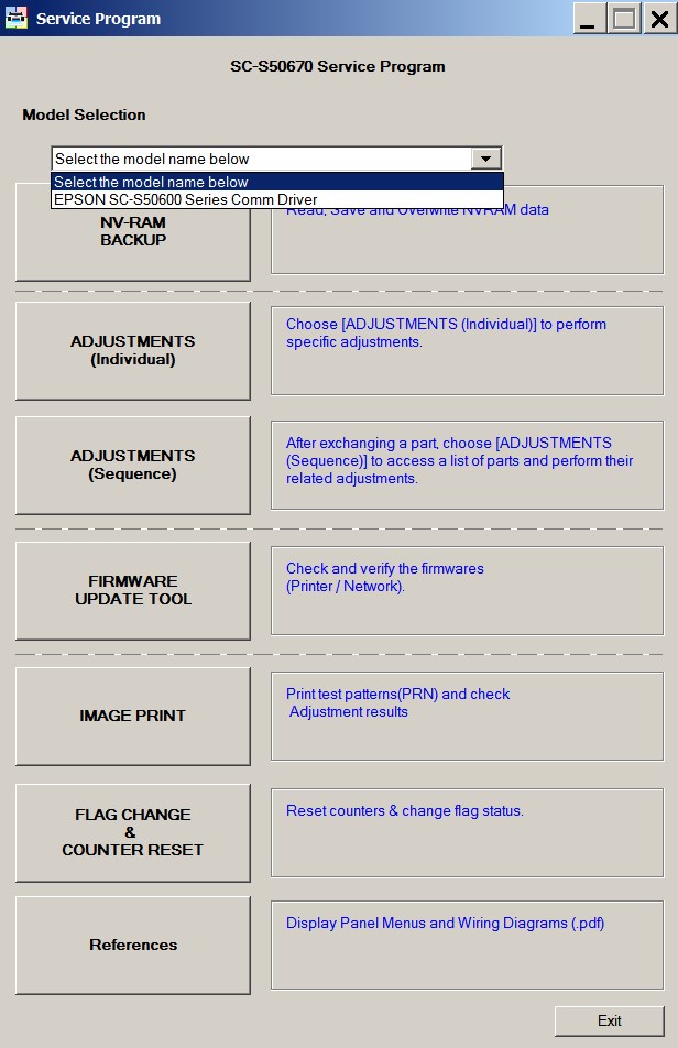 Epson <b>Sure Color SC-S50600, SC-S50670 </b>  Service Program with NV-RAM BACKUP Utility included