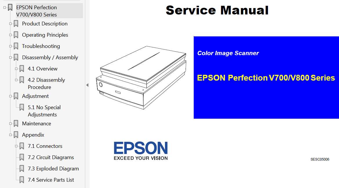 Epson Perfection V700 Series, V800 Series Scaner Service Manual, Exploded Diagram and Parts List