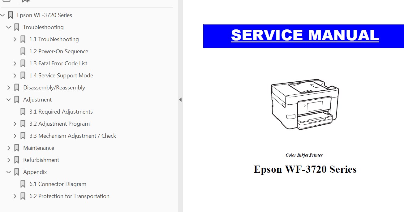 Epson <b>WF-3720 Series</b> printers Service Manual  <font color=red>New!</font>