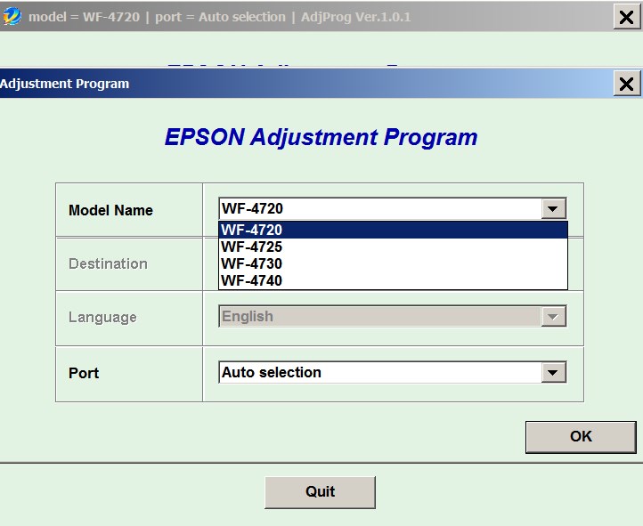 Epson <b>WorkForce WF-4720, WF-4725, WF-4730, WF-4740</b> (EURO) Ver.1.0.1 Service Adjustment Program  <font color=red>New!</font>
