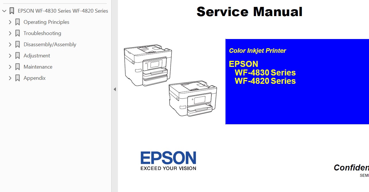 Epson <b> WF-4820 Series,  WF-4830 Series</b> printers Service Manual  <font color=orange>New!</font>