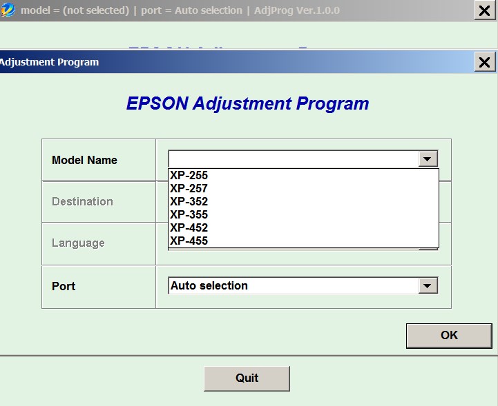 Epson <b> XP-255, XP-257, XP-352, XP-355, XP-452, XP-455  </b> (EURO) Ver.1.0.0 Service Adjustment Program