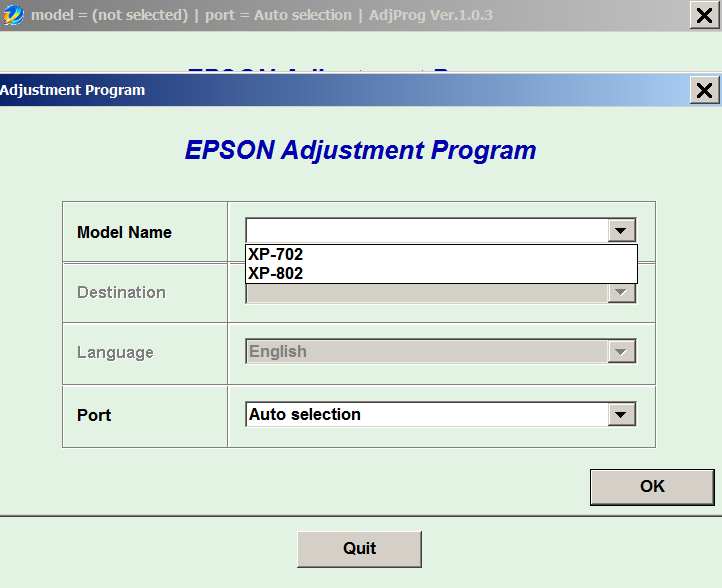 Epson <b>XP-702, XP-802 </b> (Latin) Ver.1.0.3 Service Adjustment Program