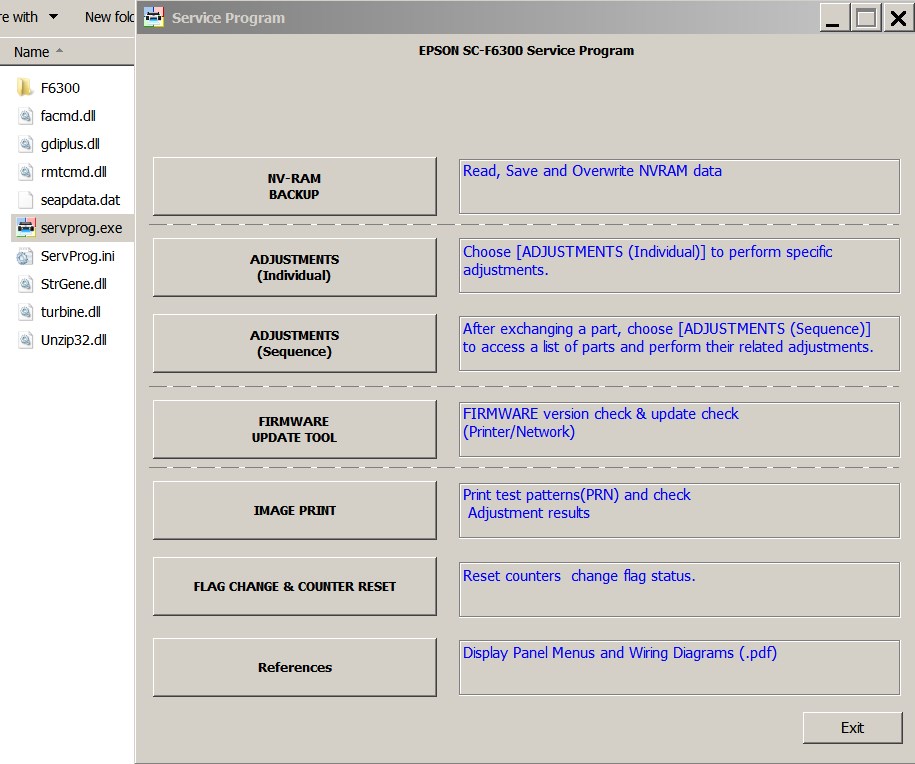 License for 1 PC for Epson <b>Sure Color SC-F6300, SC-F6330, SC-F6340, SC-F6350, SC-F6360, SC-F6370, SC-F6380</b> Service Adjustment Program for printhead unclogging, counters resets, printer adjustments and maintenance for unlimited time