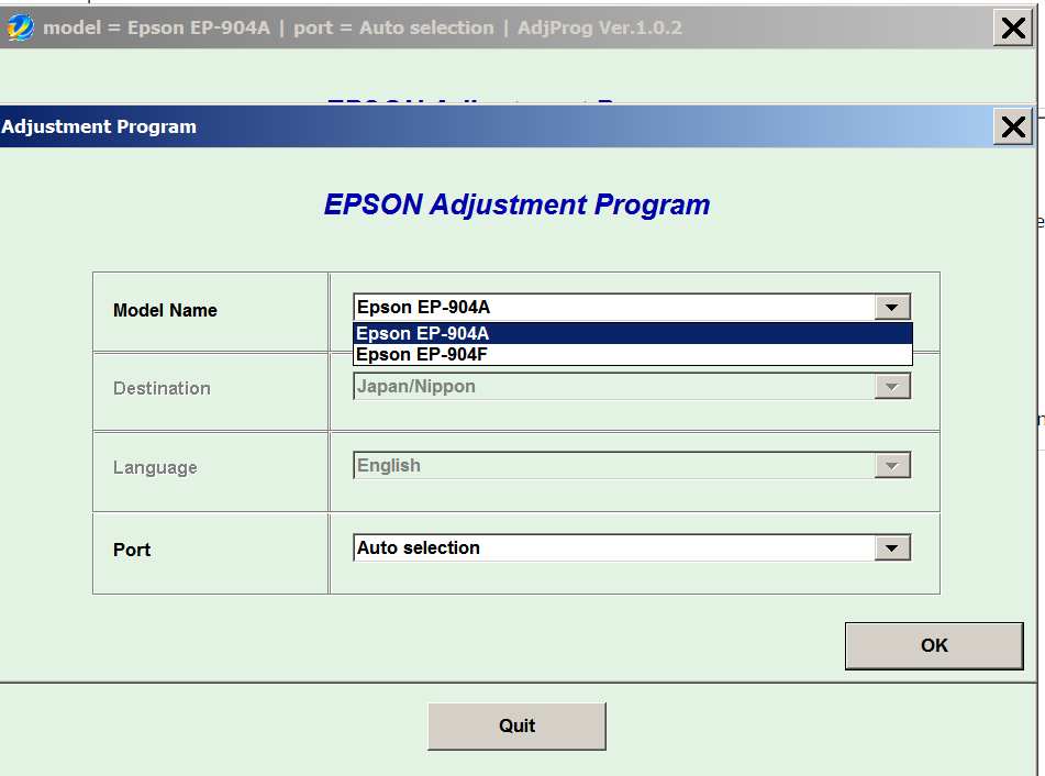 Epson <b>EP-904A, EP-904F </b> (Japan/Nippon) Ver.1.0.2 Service Adjustment Program
