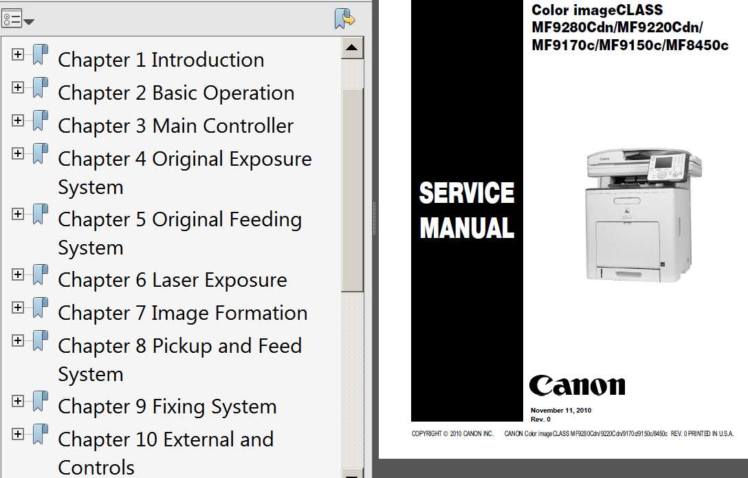 CANON Color imageCLASS MF8450c, MF9150c, MF9170c, MF9220Cdn, MF9280Cdn Service Manual, Parts List and Cirquit Diagram