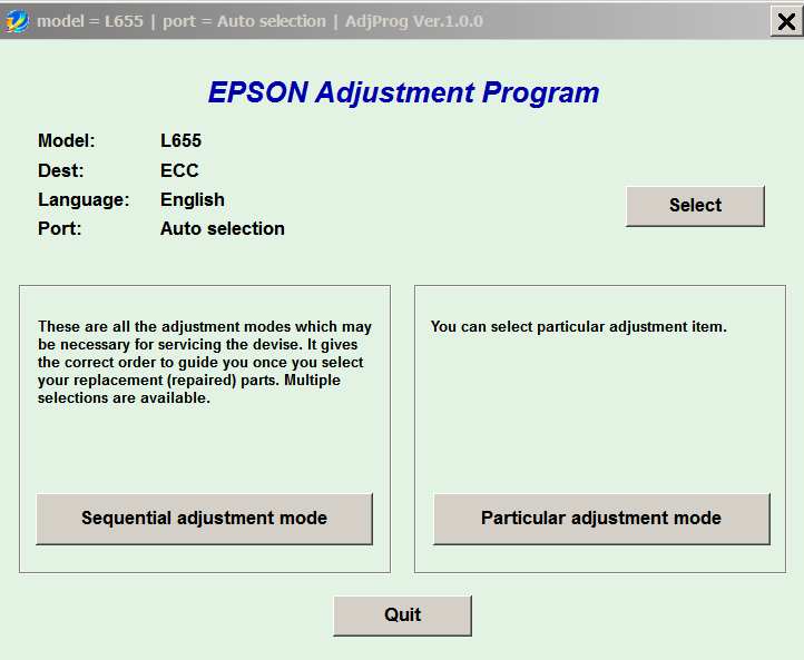 Epson <b>L655 </b> (ECC) Ver.1.0.0 Service Adjustment Program