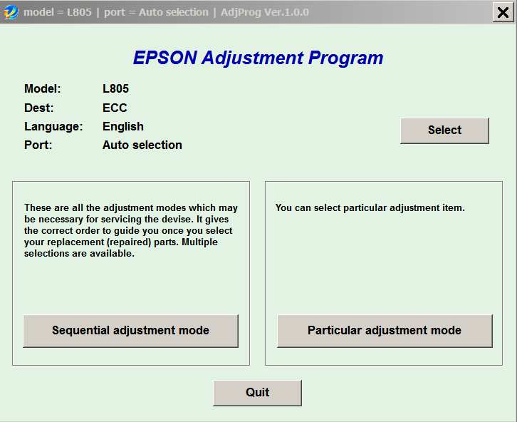 Epson <b>L805 </b> (ECC) Ver.1.0.0 Service Adjustment Program  <font color=red>New!</font>