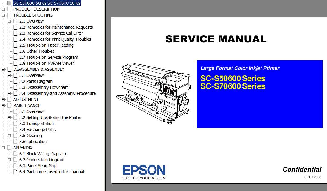 <b>SC-S50600, SC-S70600  Series </b> Large Format Color Inkjet Printer  Service Manual  <font color=red>New!</font>