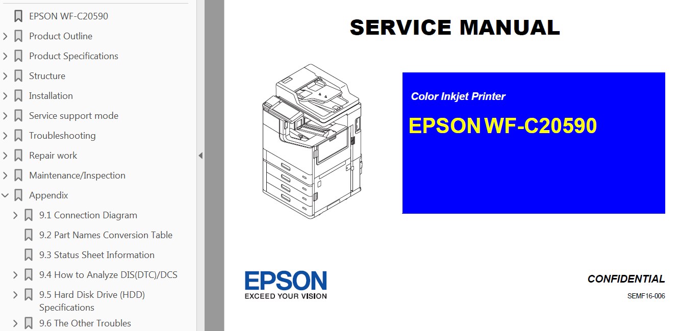 Epson <b> WF-C20590</b> printers Service Manual  <font color=orange>New!</font>