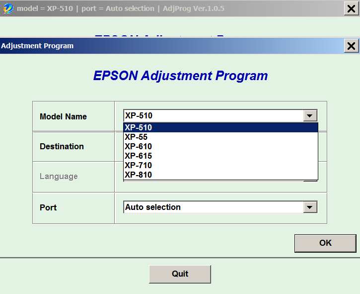 Epson <b>XP-55, XP-510, XP-610, XP-615, XP-710, XP-810 </b> (Euro, Belgium) Ver.1.0.5 Service Adjustment Program  <font color=red>New!</font>