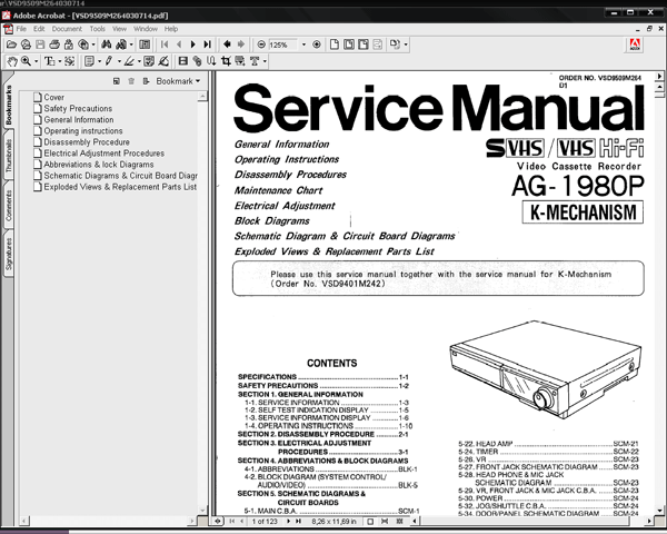 Panasonic AG-1980P Video Cassette Recorder <br>Service Manual, Circuit Diagram and Parts List <font color=red>New!</font>