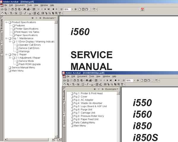 CANON i560 printer<br> Service Manual and Parts Catalog