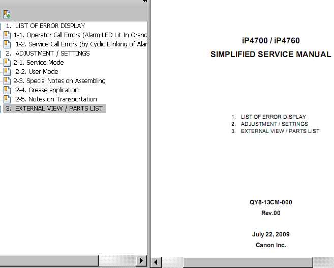 CANON Pixma iP4700, iP4760 printer Service Manual, Exploded view and Parts List