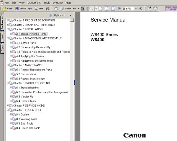 CANON BJ-W8400 wide format printer Service Manual