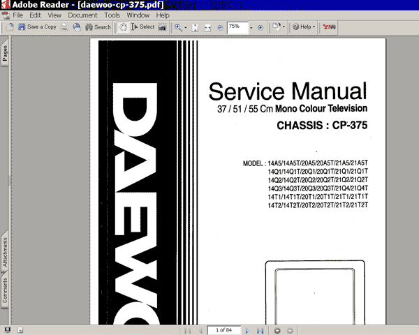 Daewoo TV CHASSIS CP-375 20A5 Service Manual
