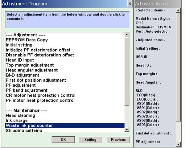 Epson C110 Service Adjustment Program