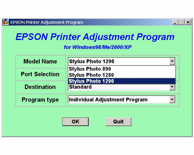 Stylus Photo 890, 1280, 1290 Printers Service Adjustment Program