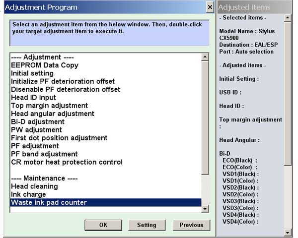 EPSON CX5900 Service Adjustment Program