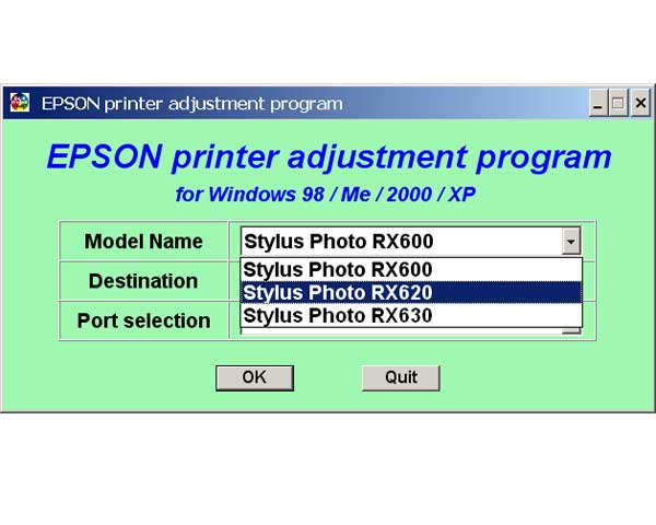 EPSON RX600, 620, 630 Service Program