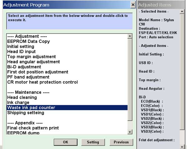 Epson C90 Service Adjustment Program