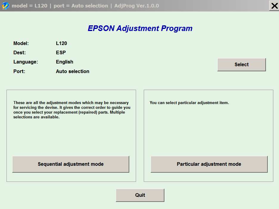 Epson <b>L120 </b> (ESP) Ver.1.0.0 Service Program