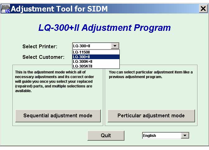 LQ-300+II, LQ-300K+II, LQ-305KTII, LQ-1150II  Adjustment Tool for SIDM, v.2.10