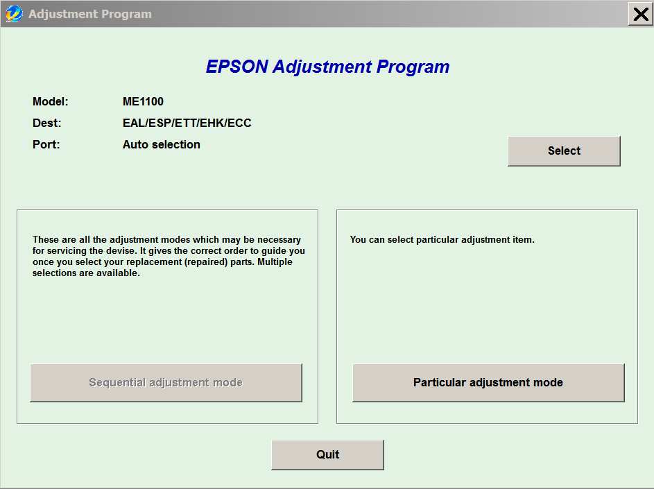 Epson <b>ME Office 1100 </b> (EAL/ESP/ETT/EHK/ECC) Service Adjustment Program  <font color=red>New!</font>