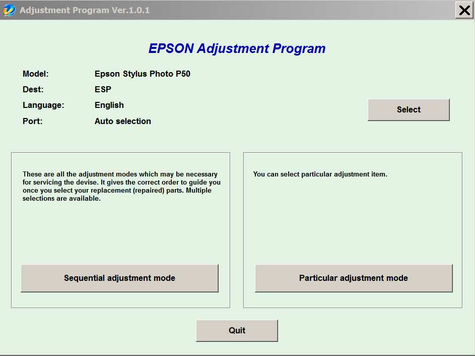 Epson <b>P50</b> Service Adjustment Program