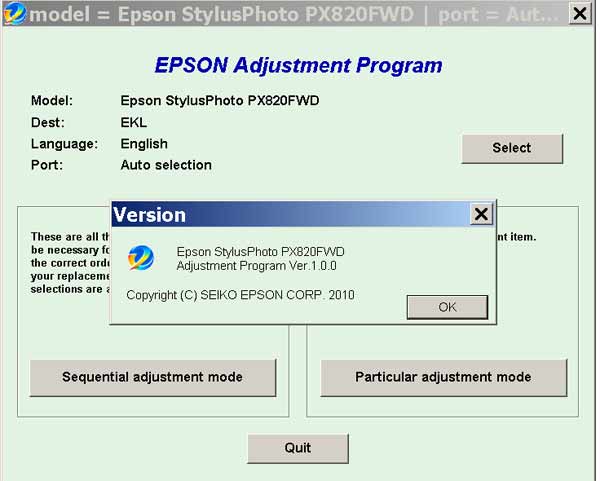 Epson <b>PX820FWD </b> (EKL) Ver.1.0.1 Service Adjustment Program