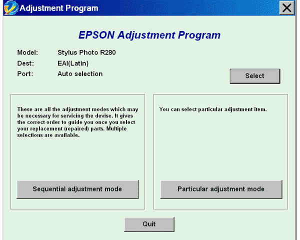 Epson R280, R285 Printers Adjustment Service Program