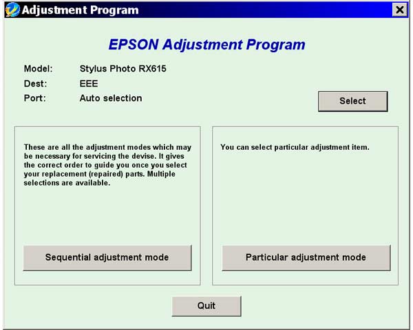 Epson <b>RX615</b> Service Adjustment Program