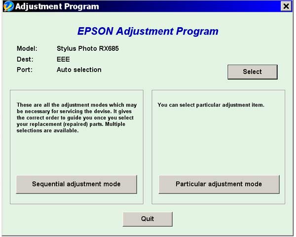 Epson <b>RX685</b> Service Adjustment Program
