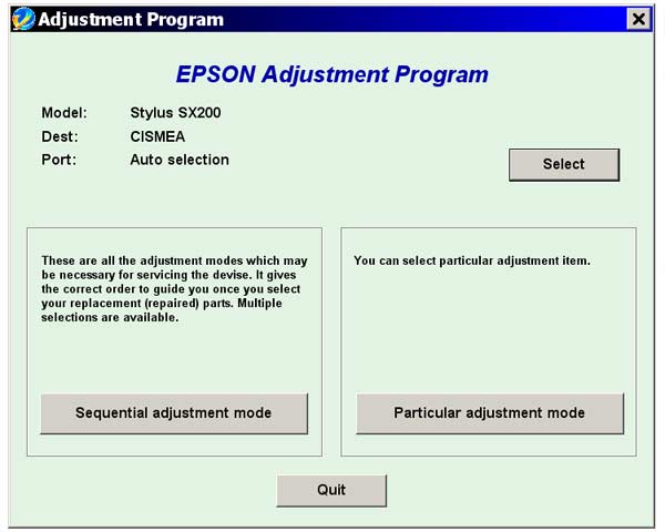Epson <b>SX205</b> Service Adjustment Program