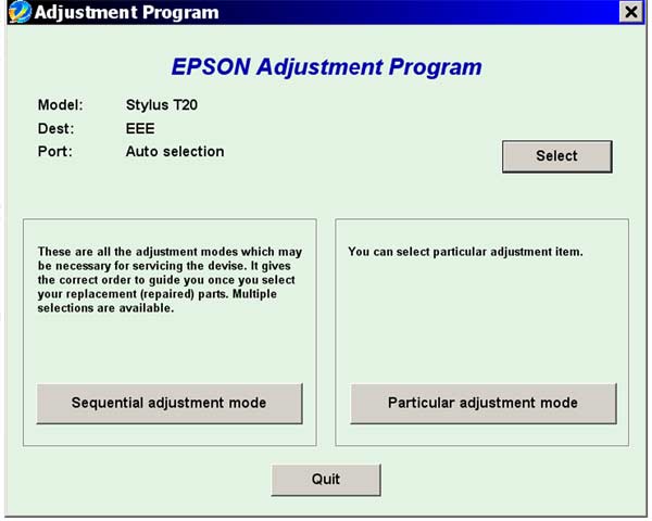 Epson <b>T20</b> Service Adjustment Program