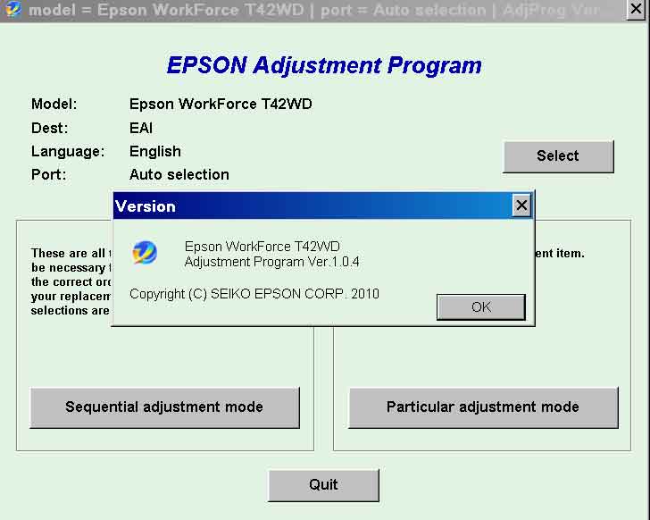 Epson <b>T42WD</b> (EAI) Ver.1.0.4 Service Adjustment Program