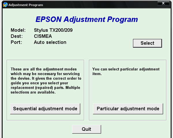 Epson <b>TX203</b> Service Adjustment Program