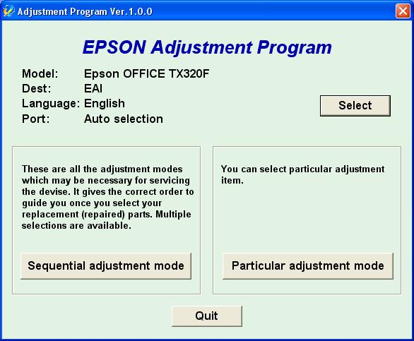 Epson <b>TX320</b> (EAI) Ver.1.0.0. Service Adjustment Program
