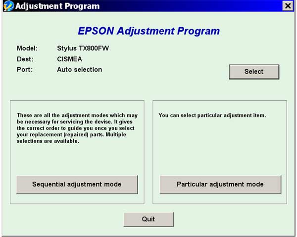 Epson <b>TX800FW</b> Service Program