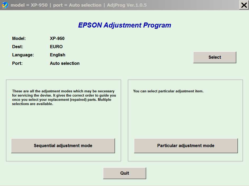 Epson <b>XP-950 </b> (Euro) Ver.1.0.5 Service Adjustment Program  <font color=red>New!</font>