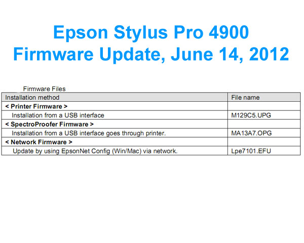 Epson FirmWare <b>UPDATE FILES</b> - for Epson Stylus Pro 4900 printer