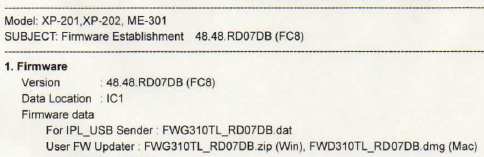 Epson FirmWare UPDATE FILES - for Epson XP-201, XP-202, ME-301 printers