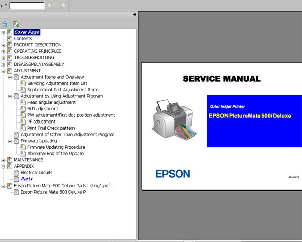 Epson PictureMate PM500, Deluxe, E200 printers Service Manual, Parts List, Exploded View, Electrical Circuits Diagrams