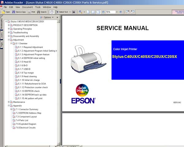 Epson C20, C40 printers Service Manual and Parts List