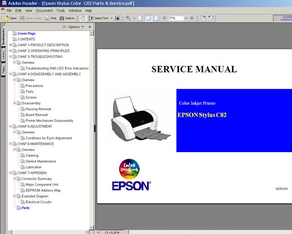 Epson C82 printer Service Manual and Parts List
