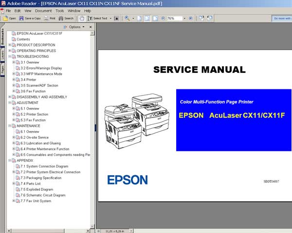Epson AcuLaser CX11 Printer<br> Service Manual and Parts List