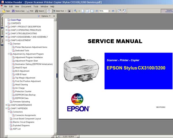 Epson CX3100, CX3200 Service Manual and Parts List