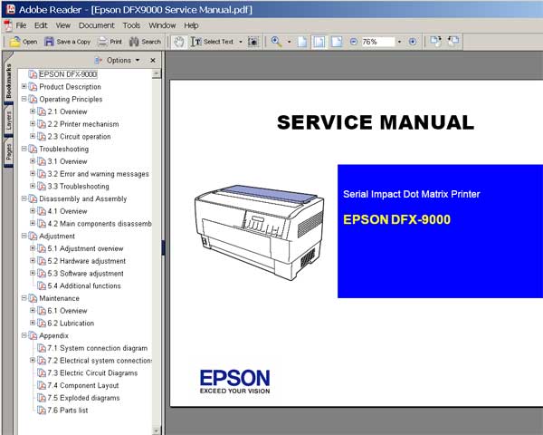 Epson DFX-9000 Printer <br> Service Manual and Parts List