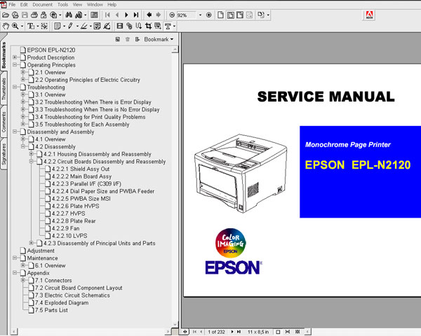 Epson EPL N2120 Printer<br> Service Manual and Parts List